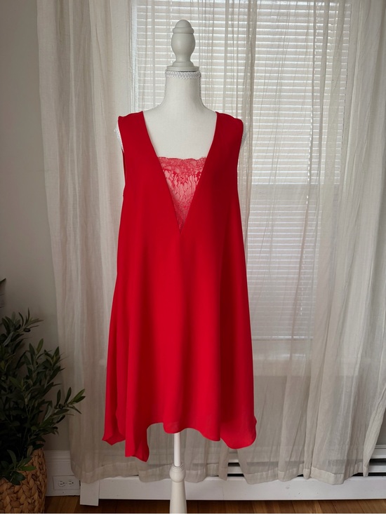 BCBGMaxAzria Dresses & Skirts - BCBGMaxAzria Red Lace-Trim V-Neck Mini Dress